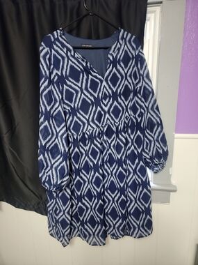 Lane Bryant Navy Ikat Print V-Neck Tunic Dress